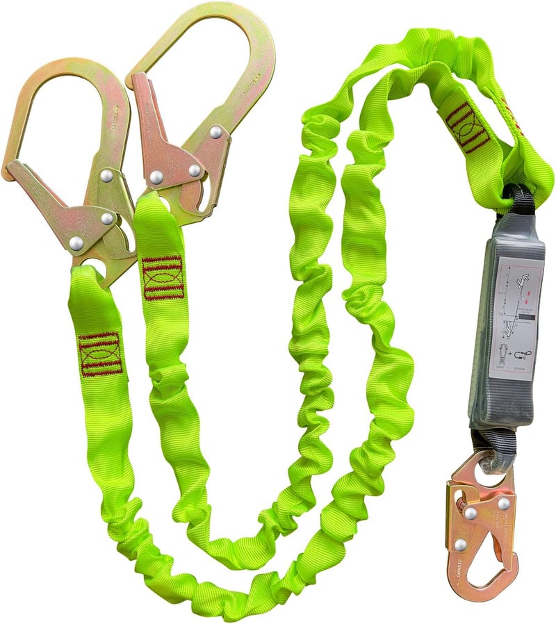 Ymachray 6FT Double Leg Internal Shock Absorbing Safety Fall Protection Lanyard with Dual Rebar & Snap Hook |Heavy-Duty Webbing | Roofer, Construction, Scaffolding | OSHA & ANSI Rated (A-Shock Absorbing) - Image 1